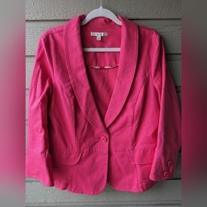 CAbi Pink Twill Cotton Blazer Crop Style #310 Single Button Women's Size 14